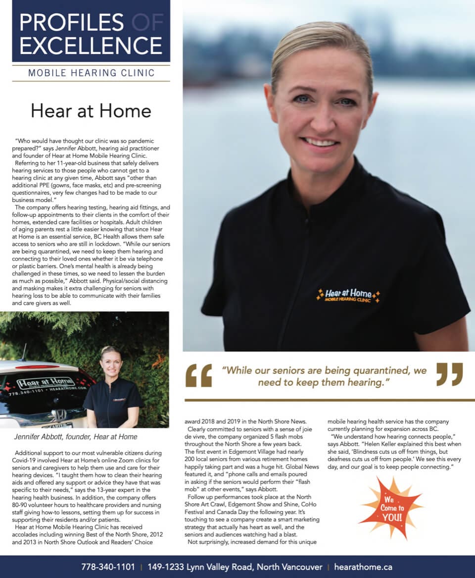 Featured in Profiles of Excellence Vancouver Edition Hear At Home Mobile Hearing Clinic featured in Profiles of Excellence Vancouver edition